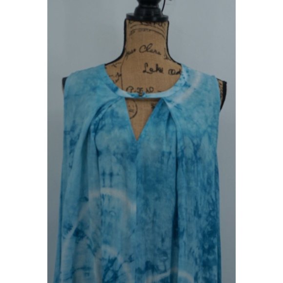 Umgee FLORAL SWING DRESS Women Extra Large Tie Dye Blue Sleeveless Lightweight - Picture 3 of 9